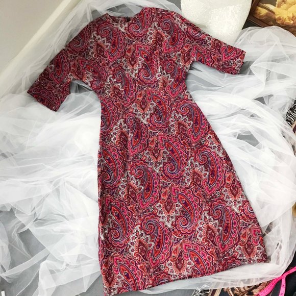 Vintage 70s psychedelic paisley midi dress - Picture 3 of 8